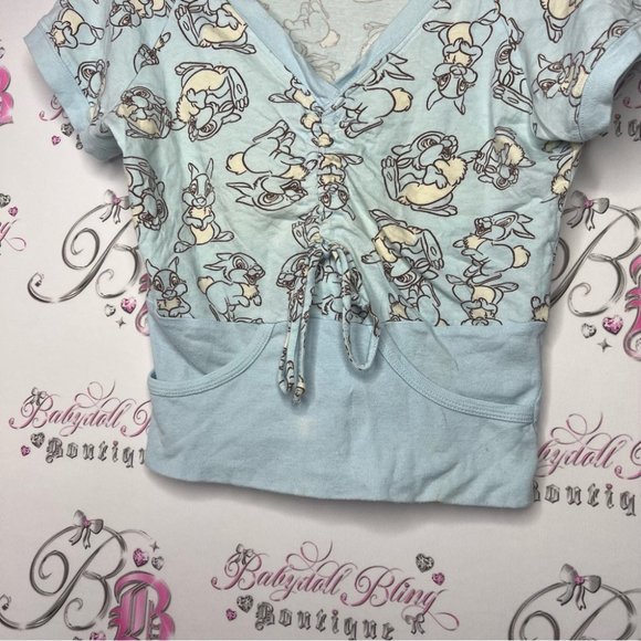 Disney bunny tshirt cinched vneck baby cotton candy blue adorable y2k tee π - Picture 3 of 6